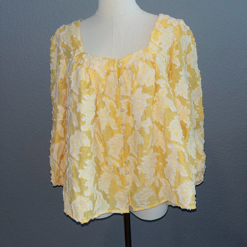 Anthropologie Yellow and White Blouse
